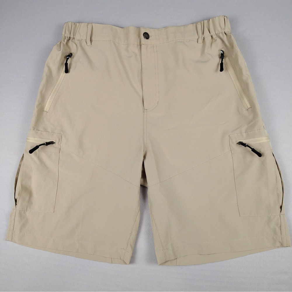 Pudolla Mens Size L Hiking Cargo Shorts Tan Quick Dry Zipper Pockets Travel